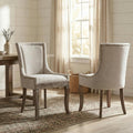 Upholstered Dining Chairs Set of 2, Beige Fabric Kitchen Chair with Nailhead Trim, Farmhouse High Back Kitchen & Dining Room Chairs, Solid Wood Legs, Sillas de Comedor (Beige, 2 Pcs)