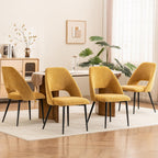 Rowill Boucle Dining Chairs Set of 4, Morden Upholstered Dining Room Kitchen Chairs with Metal Legs for Living Room, Bedroom, Restaurant, Yellow