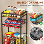 Fruit Vegetable Cart, 3-Tier Snack Kitchen Cart on Wheels & Wood Top, Utility Shelf Rack Organizer for Fruit, Vegetables, Potato, Snack, Brown