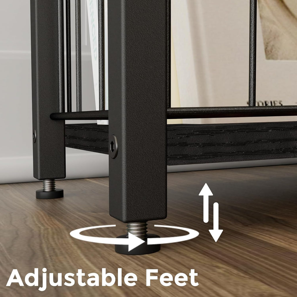 Homleke Narrow Side Table with Magazine Holder, Skinny End Table Perfect for Small Spaces, Space-Saving Design for Living Room, Bedroom, or Office, 7.1" D x 16.9" W x 23.6" H, Black