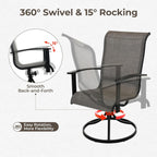 Grand Patio Outdoor Swivel Dining Chairs Set of 2, 360 Degree Mesh Sling Rocker Sets for Deck, Garden Backyard, Mixed Coffee