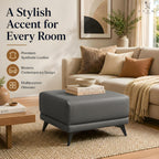 Naomi Home Dora 29.5" Square Ottoman | Synthetic Leather Footstool, Couch Footrest & Extra Seating for Living Room, Gray