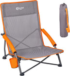 Portal Beach Chairs for Adults Camping Low Lightweight Portable Chair with Cup Holder Mesh Back Carry Bag for Outdoor Sand Lawn Travel Picnic Festival Concert