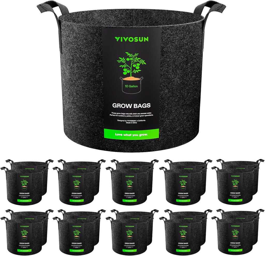 VIVOSUN 20-Pack 10 Gallon Grow Bags, Heavy Duty Thickened Nonwoven Fabric Pots with Handles for Flowers Fruits and Vegetables Black