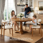 Wooden Dining Chairs Set of 4 Mid Century Modern Upholstered Farmhouse Dining Room Chair with Solid Wood Legs, Fabric Kitchen Side Chairs with Ergonomic Curved Backrest (4, Walnut + Beige)