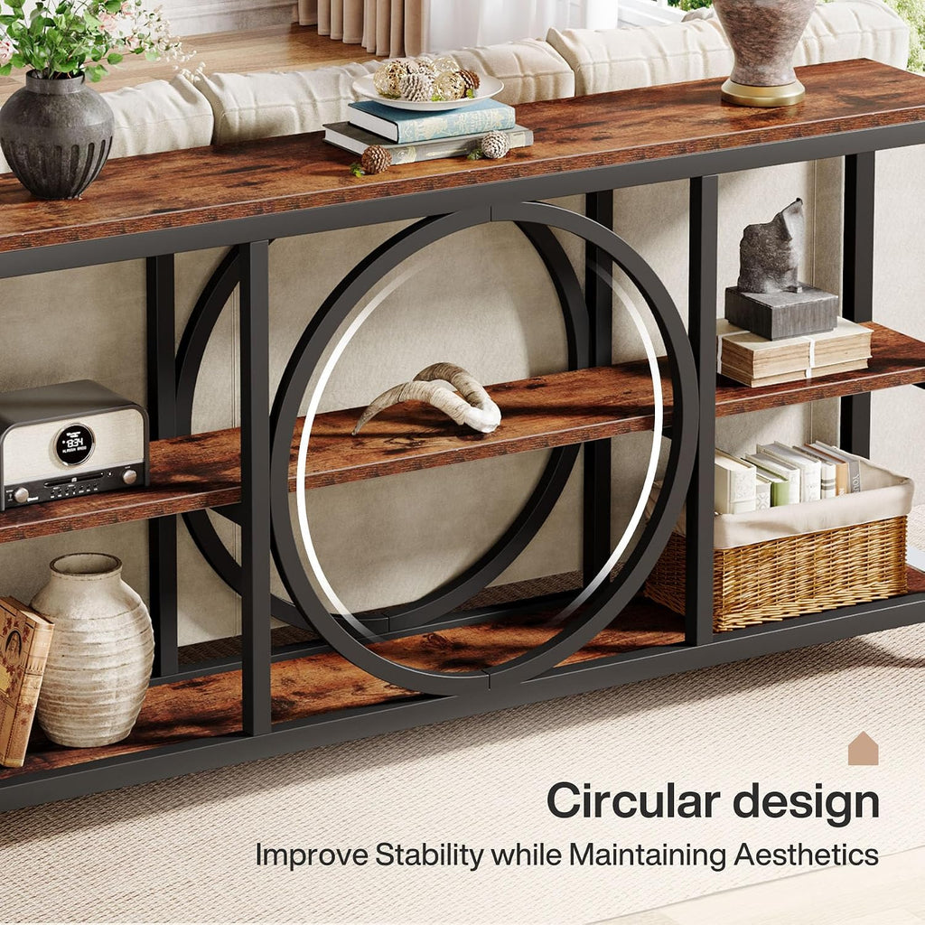 Tribesigns 70.9 Inch Extra Long Console Table for Entryway, Sofa Table Behind Couch with 3 Tier Wood Storage Shelves Industrial Metal Frame for Living Room Hallway Entryway, Brown Black