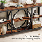 Tribesigns 70.9 Inch Extra Long Console Table for Entryway, Sofa Table Behind Couch with 3 Tier Wood Storage Shelves Industrial Metal Frame for Living Room Hallway Entryway, Brown Black