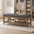 SONGMICS Storage Ottoman with Solid Wood Frame, 42.9 x 15.7 x 17.7 Inches | Rectangular Upholstered Bench, Footrest, Tufted Cushion, Easy Assembly, Slate Gray, MARY Collection ULSF009GN01