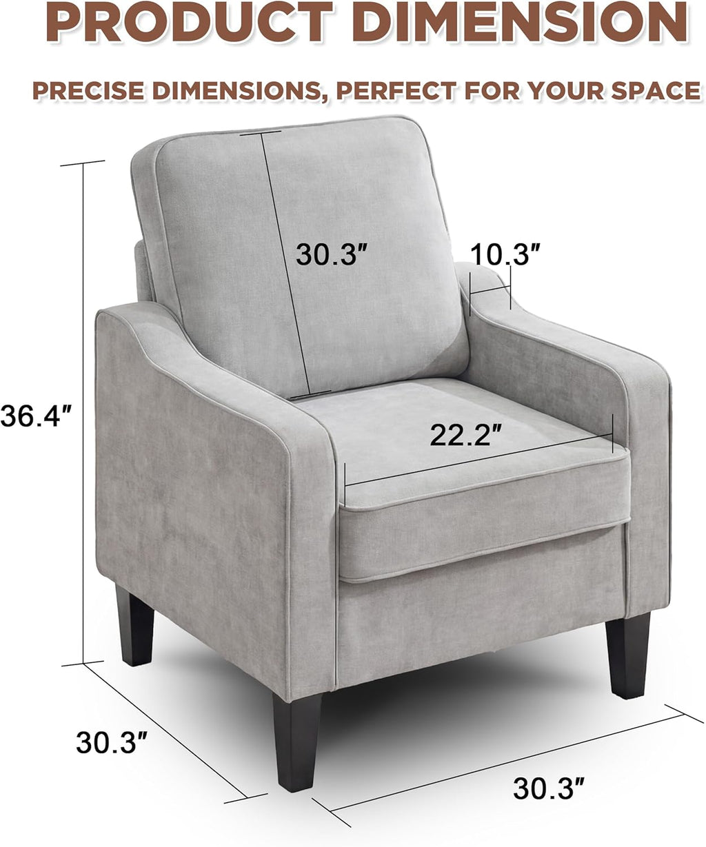 Mangodan Comfy Accent Chair for Living Room, Mid Century Modern Reading Chair for Bedroom, Office and Waiting Room, Upholstered Armchair Single Sofa Chair with Reinforced Legs(Light Grey, Set of 1)