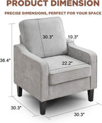 Mangodan Comfy Accent Chair for Living Room, Mid Century Modern Reading Chair for Bedroom, Office and Waiting Room, Upholstered Armchair Single Sofa Chair with Reinforced Legs(Light Grey, Set of 1)