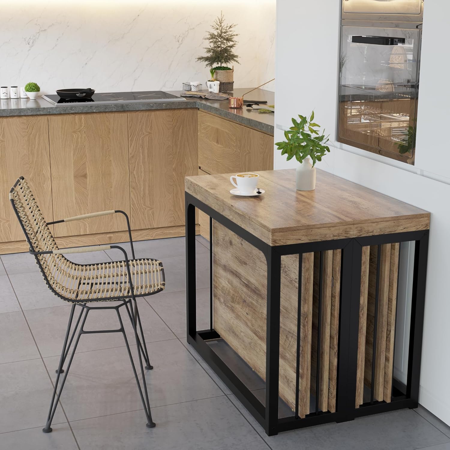 Lasageldar 118" Extendable Dining Table for 2-10 People, Modern Space-Saving Wood Dinner Table for Kitchen Dining Living Room Outdoor Patio (Accent Oak)