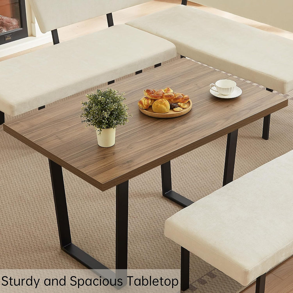 HIPIHOM 3-Piece Corner Dining Table Set with Bench, 67 Inch Space-Saving Breakfast Nook for Kitchen & Dining Room (Walnut Table & Beige Bench)