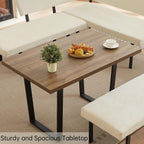 HIPIHOM 3-Piece Corner Dining Table Set with Bench, 67 Inch Space-Saving Breakfast Nook for Kitchen & Dining Room (Walnut Table & Beige Bench)