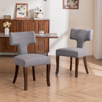 Mid Century Modern Dining Chairs Set of 2, Upholstered Side Dining Chairs with Curved Back Linen Fabric Armless Wood Chairs Kitchen & Dining Room Farmhouse Chairs (Gray)