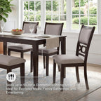 Signature Design by Ashley Langwest 6-Piece Dining Table Set with Bench | Seats up to 6, 60.38 in W dining table, Reverse diamond patterned veneer, Tapered legs, Light beige polyester fabric