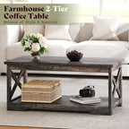 AMERLIFE Farmhouse 5 Piece Living Room Table Set, 63" TV Stand, Daark Oak