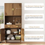 Smuxee 70.87" Walnut Kitchen Pantry Cabinet, Tall Food Pantry Cabinet with Line Groove Design, Kitchen Hutch with Microwave Stand for Dining Room, Living Room, Bar