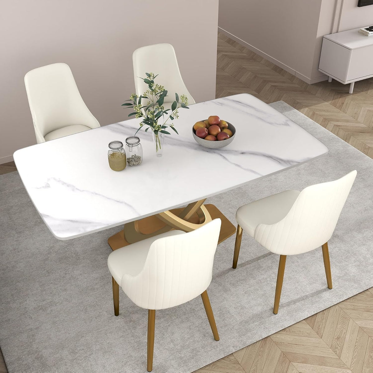 Upholstered Dining Chairs Set of 4,36.6" Modern Accent Dining Chair with Gold Metal Frame&Backrest,Faux Leather Dining Chair for Living Room/Dining Room/Reception Room/Studio/Small Place(Beige)
