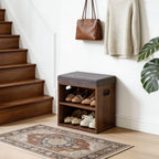 YMYNY Small Shoe Storage Bench with Cushion, 2 Tier Entryway Bench with Shoe Storage, Shoe Rack Bench for Entryway, Living Room, Hallway, Closet, Bedroom, 15.4L*11W*16.54H, Light Walnut HBD028LW