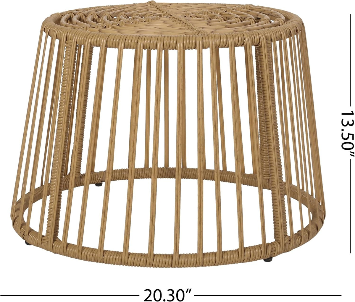 Boho Style Polyethylene Rattan Side Table, Cage Frame Structure with Tightly Wrapped Handcrafted Wicker