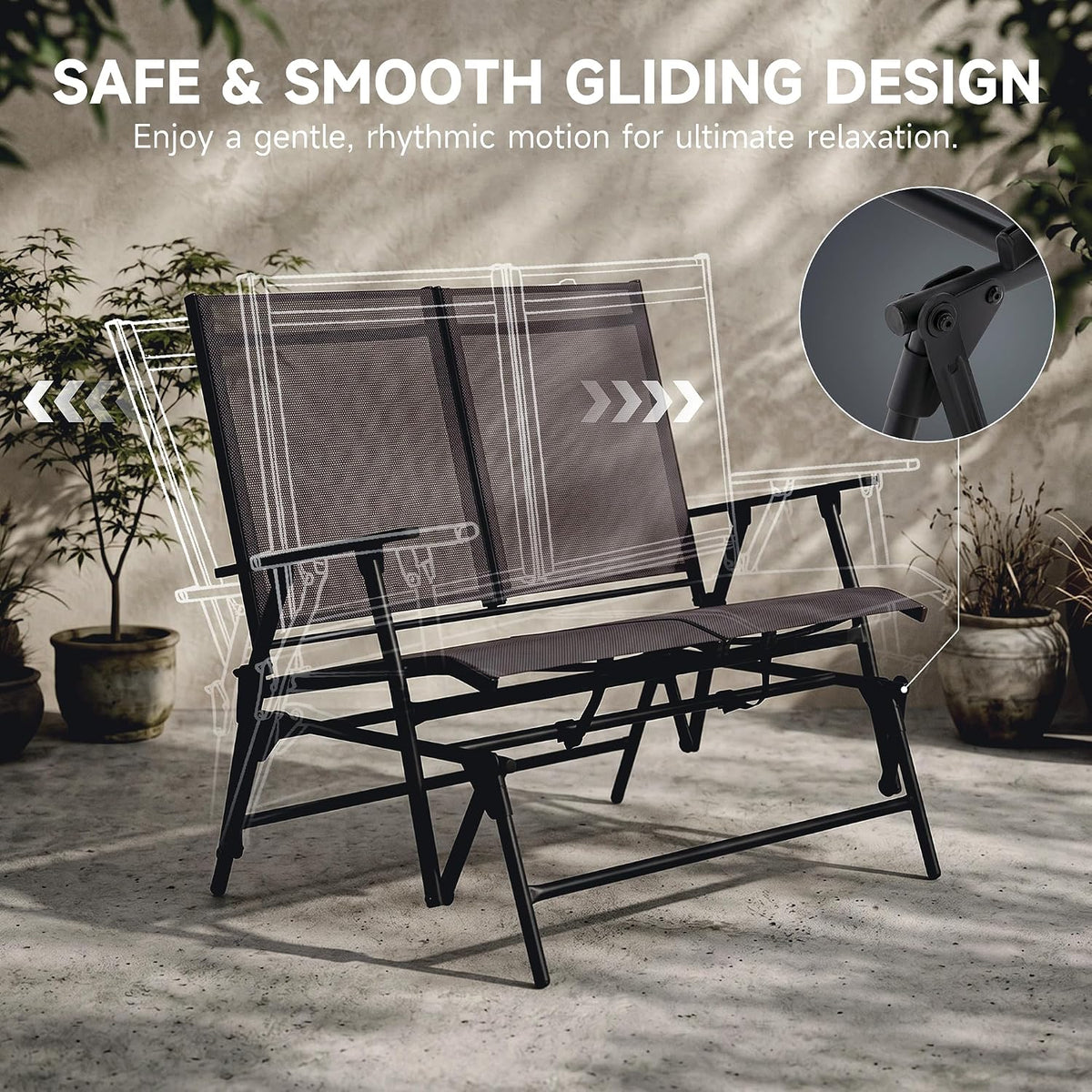 Zedachica 2-Person Outdoor Glider Bench No Assembly Required, Glider Loveseat for Outside Patio with Smooth Rocking, Patio Glider with Steel Frame for Porch Deck Backyard Garden (Loveseat, Darkgrey)