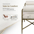 24/7 Shop at Home Lalia Upholstered 48-inch Metal Bench with Padded Roll Arms, Beige Fabric Seat, Hammered Forged Steel Frame, Modern Bedroom or Entryway, Matte Gold