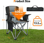Camping Chairs, 2 Pack Oversized Heavy Duty Fully Padded Folding Chairs | with Cup Holder, Cooler Bag and Side Pocket, Support 400 LBS, Carry Bag Included, Versatile for Sports,Outdoors & Lawns