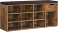 VASAGLE CUSTOS Collection - Storage Bench, Entryway Bench with Cushion, Drawer and Open Compartments, Bench with Storage, Living Room, Bedroom, Closet, Rustic Brown and Chestnut Brown ULHS024T01