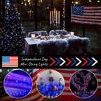 4th of July Patriotic Decorations, Red White Blue Fairy String Lights, Battery Operated with Timer, 2 Pack Total 33FT 100 Led Mini Battery Powered Mason Jar Firefly Lights DIY Party Memorial Day