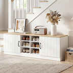 Giantex 2-Door Shoe Storage Bench, Wooden Entryway Bench with Storage, Adjustable Shelves & 6 Compartments, Modern Shoe Cabinet for Entry Way, Hallway, Foyer, Living Room, 300 lbs Max Load (Natural)