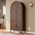 ONBRILL 71" Tall Wooden Arched Cabinet, 5-Tier Arched Kitchen Pantry Cabinet with Doors & Shelves, Farmhouse Kitchen Arch Cabinets with Adjustable Feet, Wooden Pantry Storage for Dining Room(Brown)