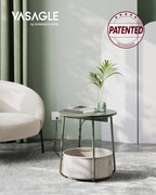 VASAGLE LILEA Collection - Side Table with Charging Station, Round End Table with Fabric Basket, Nightstand with USB Ports, for Living Room, Bedroom, Modern, Forest Green and Cream White ULET228C04