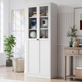 Kitchen Pantry Cabinet, 72" H Storage Cabinet with Glass Doors and Adjustable Shelves, Metal Bathroom Cabinets, Utility Cabinets for Kitchen, Living Room Assembly Required, White