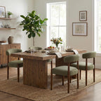 VKNOW Wooden Dining Chairs Set of 6 with Walnut Wood Legs and Curved Back | Mid Century Modern Upholstered Dining Room Chairs with Faux Mohair Fabric, Kitchen Chairs for Farmhouse, Dining Room, Green