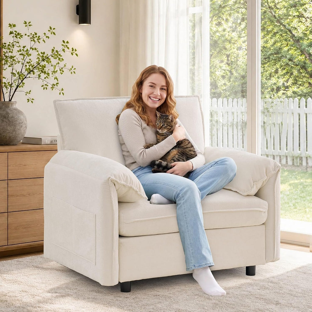 Korser Oversized Accent Chair, 39.3" Wide Arm Chairs for Living Room & Bedroom, Modern Lounge Chair, Upholstered Mid-Century Reading Chair, Comfy Living Room Chair, Single Sofa Chair, Chenille, Beige