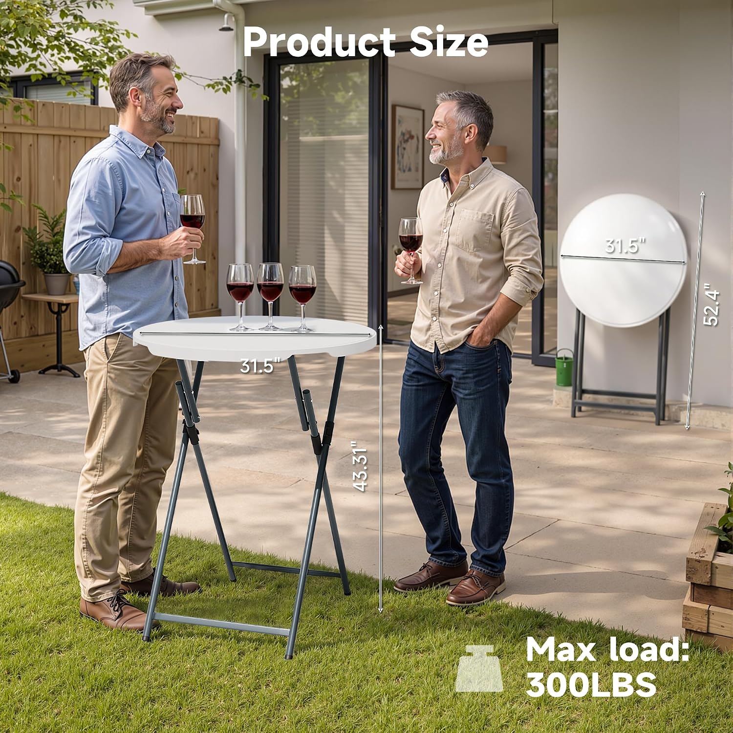 32" Round Folding Cocktail Table - HDPE Matrial Top with Steel Frame, Stable & Easy to Clean - High Top Table for Parties, Patio, Events, 4 Pack, White
