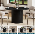 HOMMPA 48'' Round Dining Table for 4-6 Kitchen Table Circle Dinner Table with Wood Strip Base for Kitchen Dining Living Room Black
