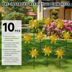 10 PCS Reflective Pinwheels for Yard and Garden Bird Devices Pre-Installed Sparkly Wind Spinner Deterrent to Scare Birds Away from Yard Patio Farm (Yellow)