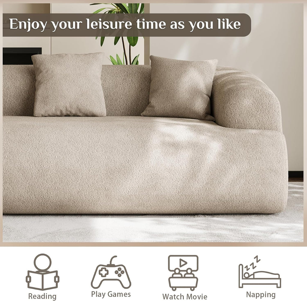 91" Couch,Cloud Couch,Chenille Curved Sofa with 3 Seater and 3 Pillows, Modern Compression Sofa for Living Room, Bedroom and Apartment, No Assembly Required, Light Brown