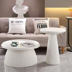 Henf 17.72" Round End Table for Indoor Outdoor, Fluted Pedestal Base, Magnesium Oxide, Waterproof, Unique Design MGO Accent Side Table Night Stand Bedside Table for Living Room Bedroom, White