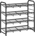 SONGMICS Stackable Shoe Rack, 4 Tier Metal Shoes Rack Storage Shelf, Holds up to 20 Pairs Shoes, Adjustable Slanted Shelves Shoe Tower Organizer for Closet Entryway Small Spaces, Black