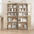 GarveeHome 71 in Tall Storage Cabinet, Kitchen Pantry Cabinet 5 Tier Bathroom Cabinet with 4 Doors Adjustable Shelves for Kitchen, Dining Room, Bathroom (Pear Wood, Glass with 4 Doors)