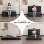 MAXYOYO 6" Folding Sofa Bed for Floor, Tufted Tri-Fold Floor Mattress with Chenille Fabric, Full Size Portable Sofa Couch Guest Mat for Adults, Foldable Topper for Camping, Dark Grey, 53"x75"