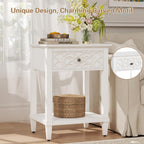 karlott 26" Farmhouse Night Stand with Pre-Assembled Drawers, Painted Bedside Table, Pine Leg and Solid Wood Frame Nightstand, Side Table End Table for Bedroom, Carved Pattern, Distressed White