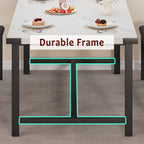 Garvee 63 in Extendable Dining Table Set for 4-6 People, 3-Piece Kitchen Table Set with 2 Upholstered Benches, Farmhouse Dining Room Table Set for Kitchen, Living Room, Apartment, Marble White