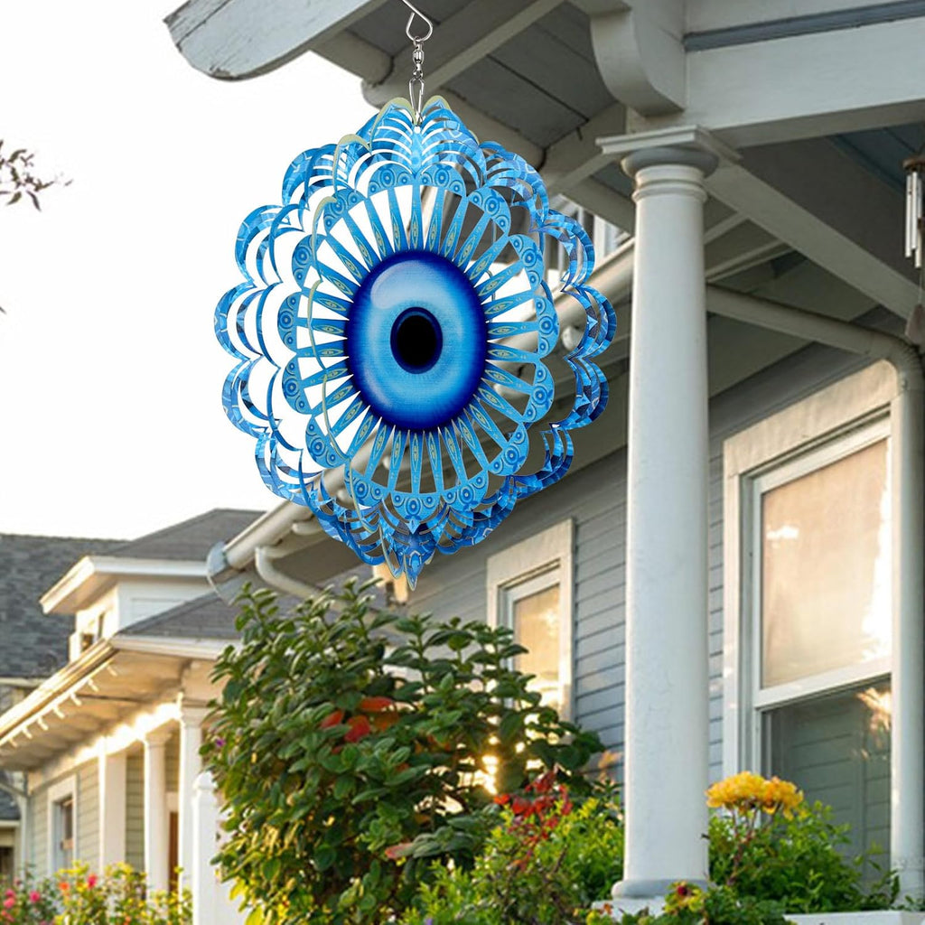 Blue Evil Eye Hanging Wind Spinners Outdoor Metal Evil Eye Decor Mandala 3D Stainless Steel Wind Spinner Protective Amulet for Home Outdoor Garden Yard Decoration (Mandala)