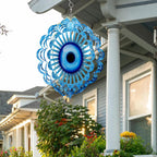 Blue Evil Eye Hanging Wind Spinners Outdoor Metal Evil Eye Decor Mandala 3D Stainless Steel Wind Spinner Protective Amulet for Home Outdoor Garden Yard Decoration (Mandala)