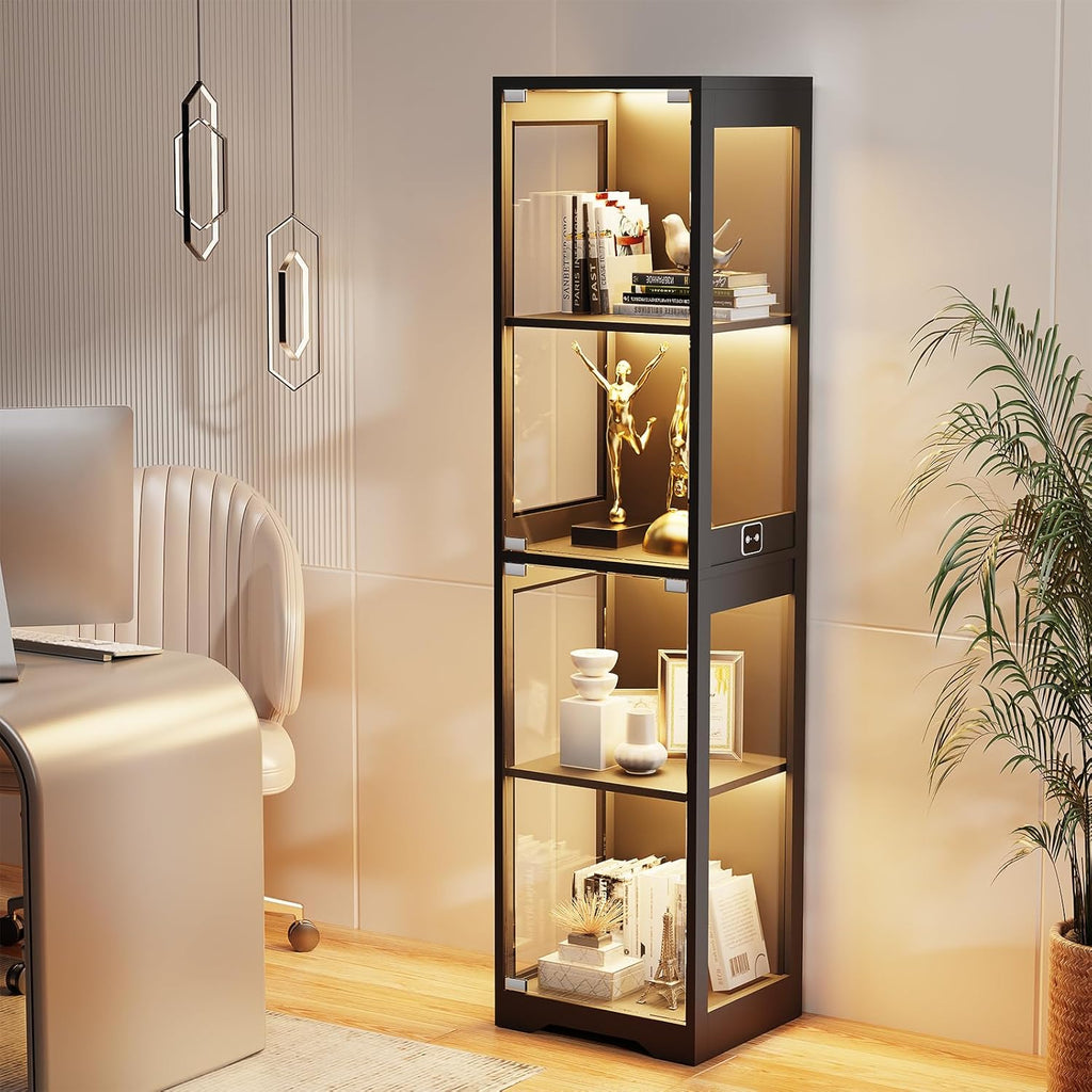 BROTTAR Glass Display Cabinet, Display Case for Collectibles, Black