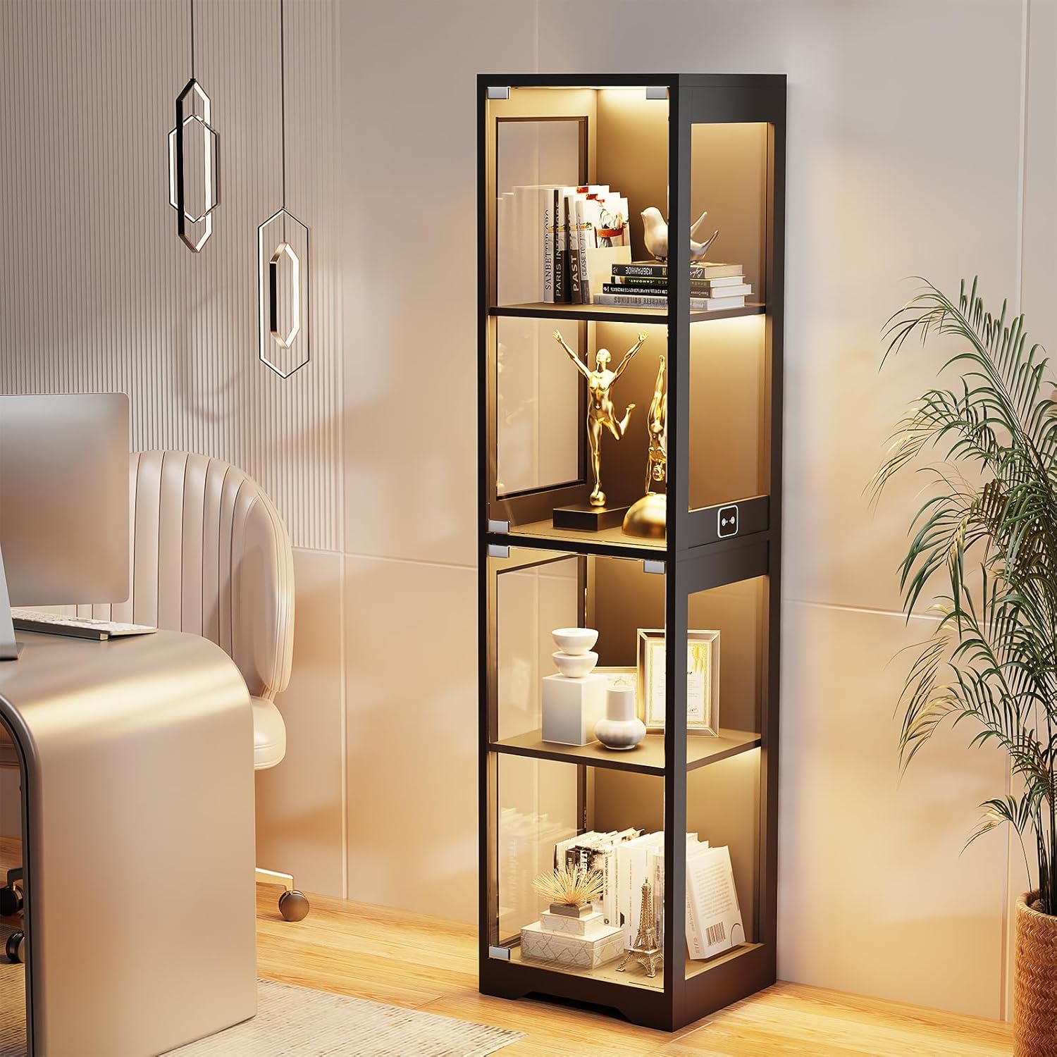 BROTTAR Glass Display Cabinet, Display Case for Collectibles, Black