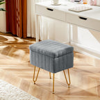 DUMOS Vanity Storage Ottoman Stool, Compact Faux Fur Footstool with Soft Seat, Modern Cute with 4 Metal Legs & Adjustable Feet for Bedroom, Living Room, Dressing Area & Dorm Grey